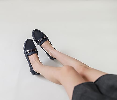 Image of FRALOSHA Loafers for Women Wedge Penny Loafers Leather Leisure Walking Comfort Flat Slip-On Dressy Casual Cute Shoes
