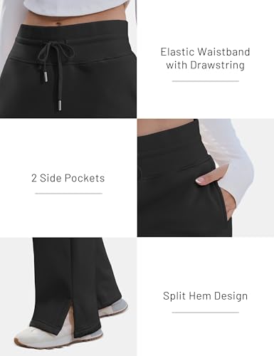 MAGCOMSEN Women's Fleece Lined Sweatpants Wide Leg Warm Winter Cotton High Waisted Lounge Straight Leg Pants Pockets4