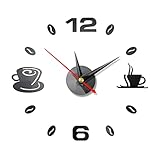 MOFUCA 3D DIY Wall Clock, Kitchen Coffee Decor Wall Clocks Frameless Large DIY Wall Clock Wall Sticker Home Decor for Living Room Bedroom Decoration (Black)