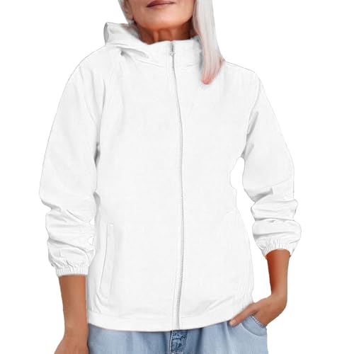 Cocila Veste Coupe Vent à Capuche De Couleur Unie Pour Femme Hiver Courte (White Xl) Veste Kaki Femme Verte En Jean BrodéE Sans Manche Bombers VêTement...