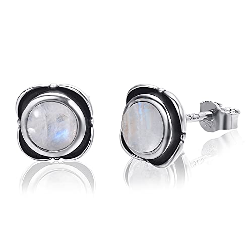 Boucles d'oreilles pierre de lune naturelles rondes en argent pour un mariage élégant