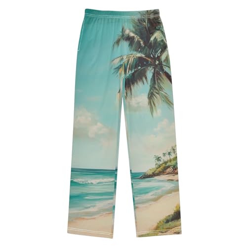 Boys' Pants Beach Palm Tree Painting Long Bottoms Jogger Pants Elastic Waist Trousers with Pockets S-XL