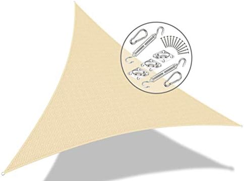 VOUNOT Toldo Vela de Sombra Triangular 3 x 3 x 3 m, Incluye 19 Kits de Montaje, Protección Rayos UV y HDPE Transpirable, para Exterior, Jardin, Patio, Marfil