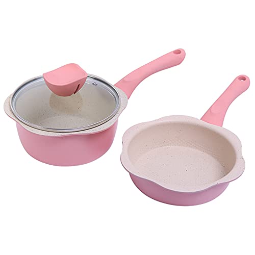 Negaor 2PCS Cookware Set 6 Inch Pots and Pans Set Mini Saucepan Frying Pan Milk Pot Maifan Stone Egg Pan for Baby Kids Food Cooking Noodles