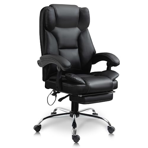 Reclining Office Chair With Footrest-Executive Computer Chair Home Office Desk Chair, High Back Ergonomic Chair Pu Leather Height Adjustment Task Chair Swivel (Black) #TOP4
