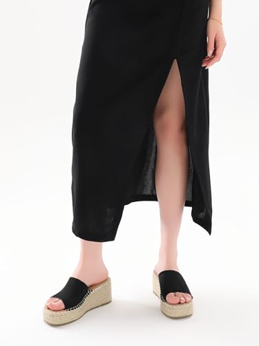 Image of Shoe'N Tale Platform Espadrille Sandals for Women Wedges Slip On Mules Sandals Open Toe Slides Bohemia Beach Heels Sandals