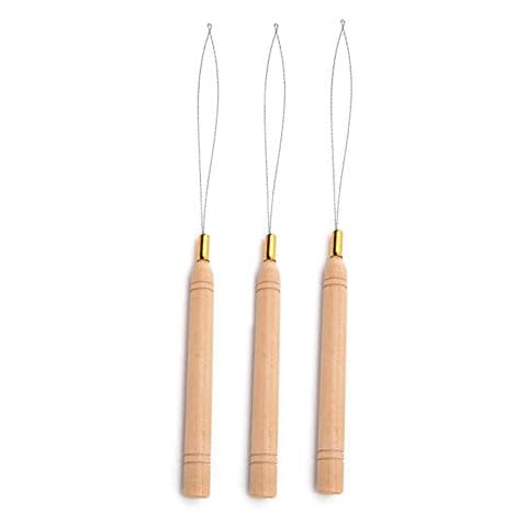 3pcs Hair Extension Loop Needle Kit - Wooden and Stainless Steel Cover