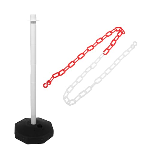 Alipis Borne de Signalisation Plastique Blanche Réglable Remplissable D’eau avec Chaîne de Sécurité Rouge et Blanc 1 Mètre – Poteaux de Barrière Anti-collision pour Parking et Chantier,