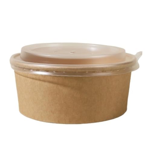 loyfreeyoペーパーボウル 使い捨て弁当箱 使い捨て容器 蓋付き 紙ボウル テイクアウト容器 サラダ用弁当箱 電子レンジ対応 サラダボウル クラフト紙 bbq 業務用 バーベキュー 外出用食品容器 食品包装 100個 (ナチュラル,1300ml)