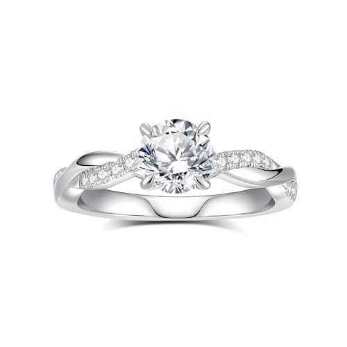 Image of Moissanite Engagement Rings Wedding Ring D Color VVS1 Round Cut S925 Sterling Silver Plated 18K White Gold Promise Rings for Women