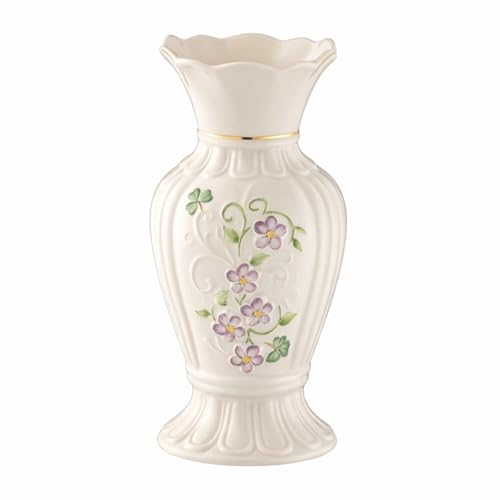 Belleek Irish Flax Vase - White Flower Vase Handcrafted Fine Parian China Irish Decor, 3.5" W x 7" H
