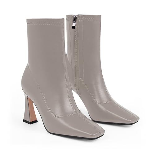 Women's High Heel Fall Ankle Boots Square Toe Side Zipper Dress Booties4