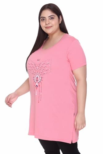 Image of CUPID Women's Cotton Round Neck Half Sleeves Regular Fit Long Tops, Night n Sleep Wear, Daily Use Gym n Lounge Wear T Shirt with Pocket L to XXL