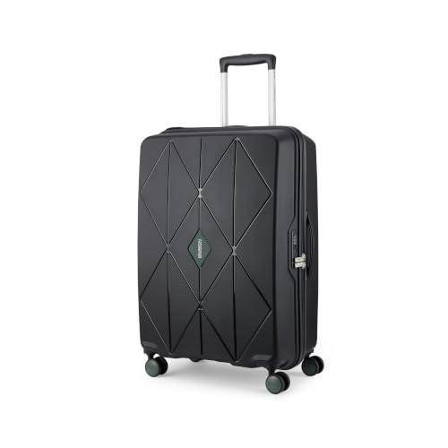 Image of American Tourister Qubiz | Check-in Trolley Bag (68 cm) | 360 8 Wheel Travel Luggage | Hard Case Polypropylene Suitcase | Recessed Combination Lock | Black /Dark Olive