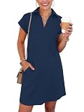 ANRABESS Women's Summer Collared V Neck Tshirt Short Dress Navy Blue