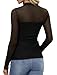 WIHOLL Going Out Tops for Women Ruched Long Sleeve Mesh Mock Turtleneck Fashion Clothing Sexy Black XL