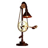 ZVALIEVYE Comodino Decorativo Nordico, Luce per Camera da Letto Industriale Retrò, Lampada da Scrivania Personalizzata per Tubo Dell'Acqua con Ingranaggio per Bar Caffetteria, Colore Ruggine, 28,8X15,