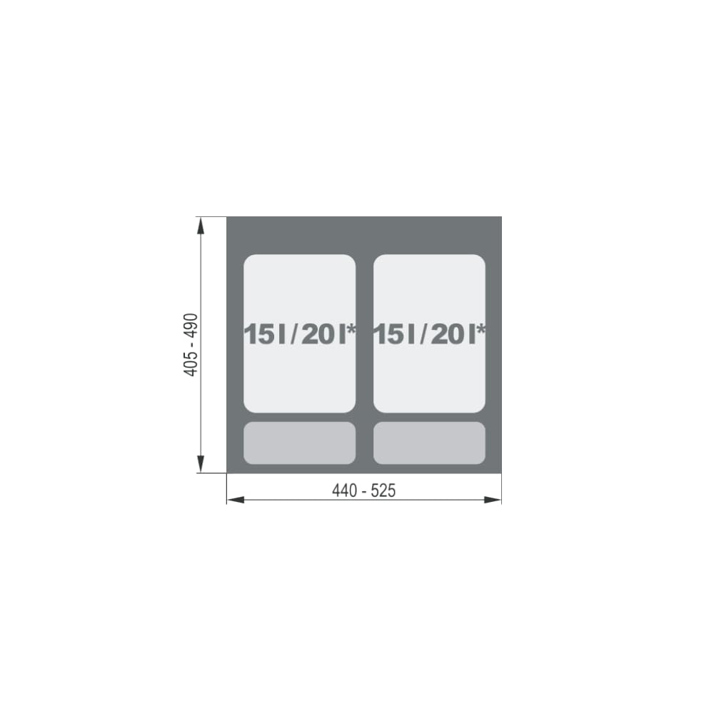 REJS Système de Tri Sélectif Cuisine 60 cm 2 Bacs 52,5x49x40 cm (2x 20L) Poubelle Encastrable Argenté