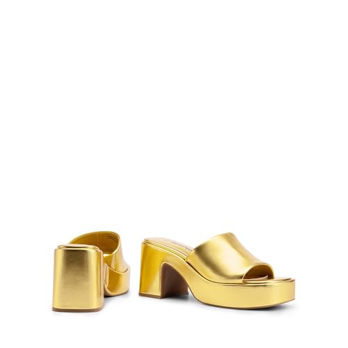 DREAM PAIRS High Chunky Platform Heels for Women Fashion Comfort Slip on Square Open Toe Block Heel Sandals,Size 7.5,Gold-Pu,SDHS2410W