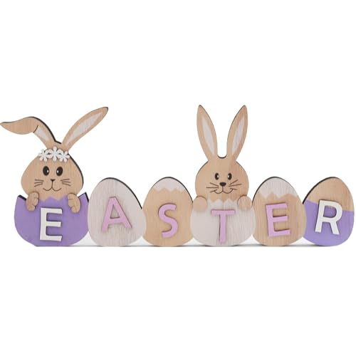 DAHI Coniglio Pasquale in Legno, Scritta di Legno Pasqua, Coniglietti Pasquali Decorativi, Decorazione Pasquale (C-1 Pezzo)