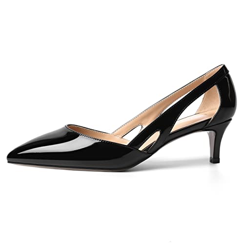 MOVINSTEPS Womens Wedding Cut Out Pointed Toe Patent Sexy Slip On Kitten Low Heel Pumps Shoes 2 Inch2