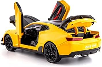 Image of 1:32 Buumble Bee Cheevrolet Camaro Diecast Metal Pullback Openable Doors Toy Cars with Flashing Light&Musical Sound for Gifts Toys for Kids Boys Girls Children