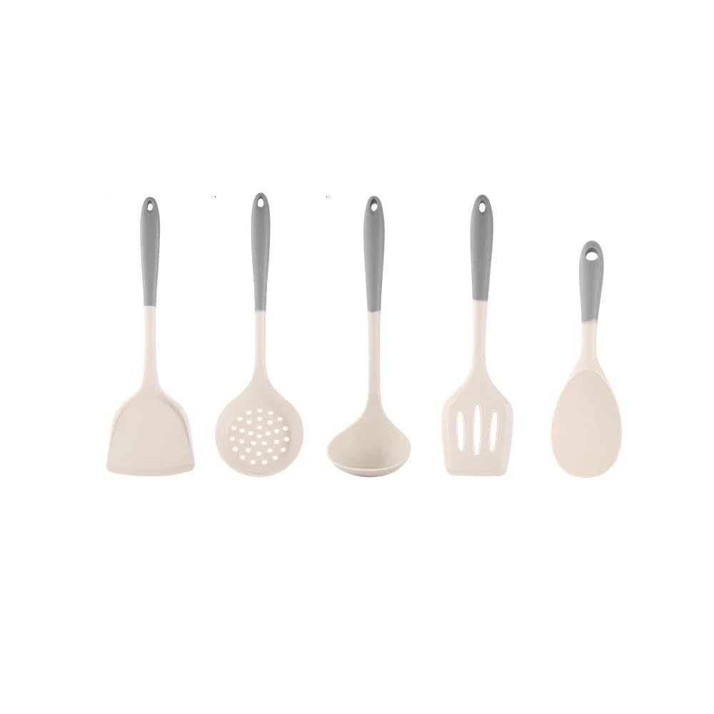 Juego de 5 piezas de utensilios de cocina especiales de silicona de doble color blanco leche gris