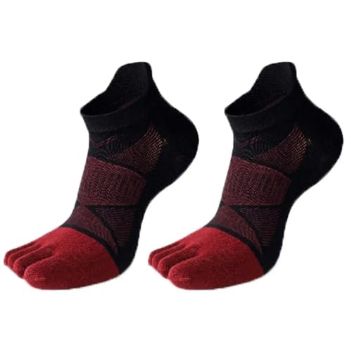 HUBGFEQ 2 Pairs of Men's Breathable Winter Cotton Short-Toed Autumn Socks, Men's Athletic Socks, Five-Toed Socks-Red