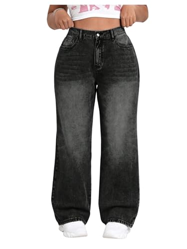 SOLY HUX Women's Plus Size High Waisted Denim Pants Straight Leg Casual Jeans