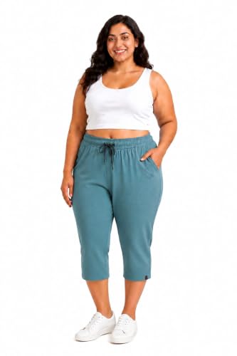 Image of CUPID Woman's Plus Size Plain Cotton Half Pant, 3 /4th Sports n Casual Night Short Pant, Knee Length Indoor n Outdoor Capris for Ladies