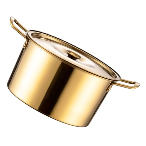 BEBEMOKO Olla de fideos instantáneos coreanos grandes con tapa, tamizador, fideos, tazas para mezclar, sartén, ollas Vista, utensilios de cocina, cacerolas, tazón, wok, estante de acero inoxidable,