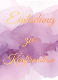 Einladung zur Konfirmation Karte mit Umschlag Aquarell Design rosa lila vorgedruckte Innenseite Einladungskarte Konfirmationsfeier mit Text für Mädchen/Frauen