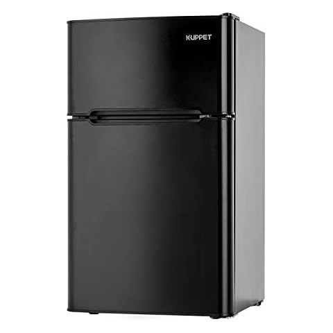 KUPPET Compact Refrigerator Mini Refrigerator for Dorm,Garage, Camper, Basement or Office, Double Door Refrigerator and Freezer, 3.2 Cu.Ft, Black Cover