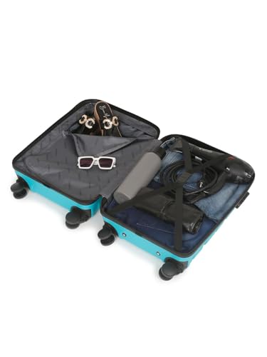 Image of TEAKWOOD LEATHERS Unisex 8 Wheels Trolley Bag, Hard Cabin with Zipper Closure, Adjustable Push Button & Cross Side Strap, Lock System 360 Degree (55 CM, Aqua Green)