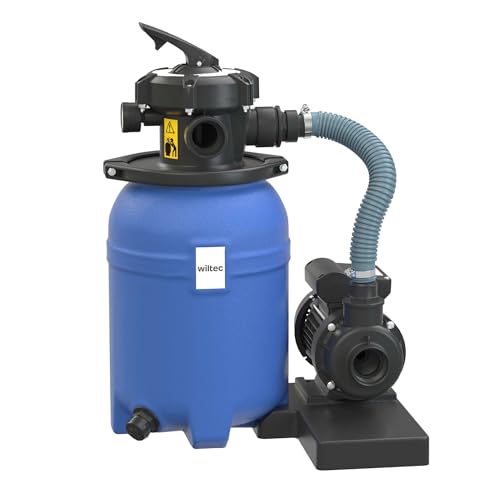 Wiltec Sandfilteranlage 180W mit 14l Filtertank und selbstansaugender Pumpe 9000 l/h, Sandfilterpumpe, Pool-Pumpe