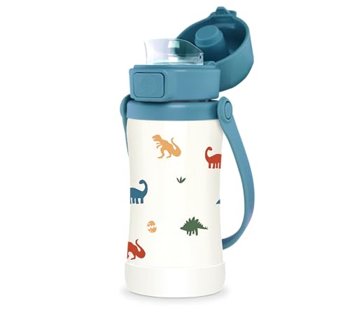 GROSMIMI Slow Flow Toddler Tumbler Water Bottle BPA Free 10 oz. (Stainless Steel, Dinosaur)