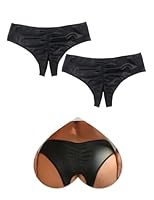 sunshinelady Slip Ouvert Für Frauen PU Unterhosen Damen Unterwäsche Offen im Schritt Sexy Unterhosen Große Größen String Tanga Low Waist Hipster Höschen Open Panties Women 2Packs Schwarz L