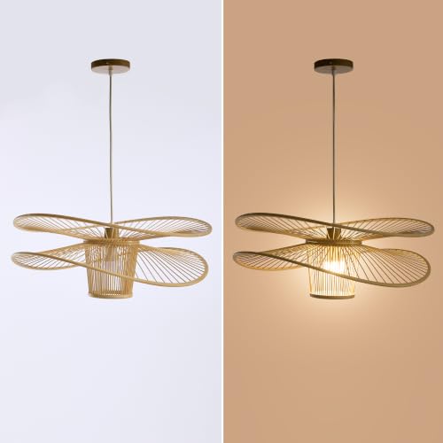 Image of Bamboo Pendant Light, Boho Light Fixture with Adjustable Height