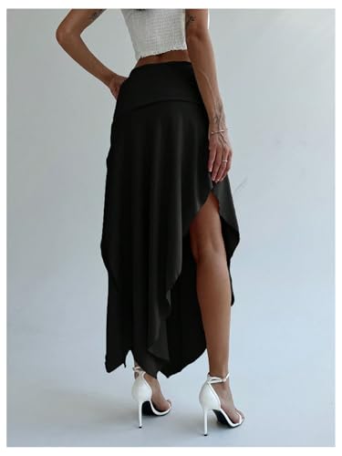 SOLY HUX Women's Ruched Asymmetrical Split Skirt Casual Maxi Skirts2