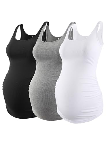 Love2Mi 3 Pack Damen Umstandstop Umstandsmode Tanktops Ärmelloses Umstands T-Shirt Schwangerschaftskleidung