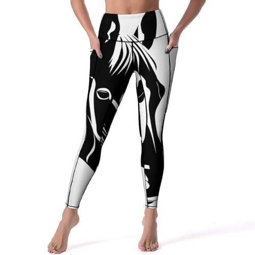 Legging Femmes Cheval Noir Pantalon de Sport Yoga Taille Haute Fitness Gym Jogging S