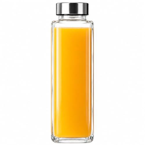 Image of 750ml Square Glass Water Bottle with Stainless Steel Lid, Leak Proof Glass Bottle for Water, Juice, Detox Drinks, Oil & Smoothies, Reusable BPA Free Refrigerator Safe, Pack of 1