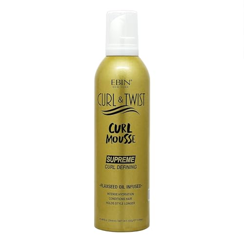 Curl & Twist Supreme Curl Defining Mousse 12.49 fl oz/354 ml – Flaxseed & Coconut Oil Infused Vitamin E Prevents Dryness Restores Vibrancy and Adds Shine to Curls Enhances Definition and Manageability