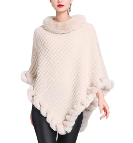 Women Leopard O-neck Pullover Cape Faux Fur Trim Poncho Fleece Thicken Coat for Wedding Party