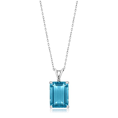 Gem Stone King 925 Sterling Silver Swiss Blue Topaz Pendant Necklace For Women (9.72 Cttw, Genuine Emerald Cut 14X10Mm Gemstone Birthstone With 18 Inch Silver Chain) #TOP1