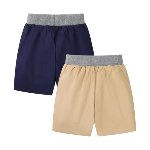 Image of HILEELANG Toddler Boy Chino Shorts Summer Cotton Stretch Drawstring School Uniform Jogger Shorts 2 Pack