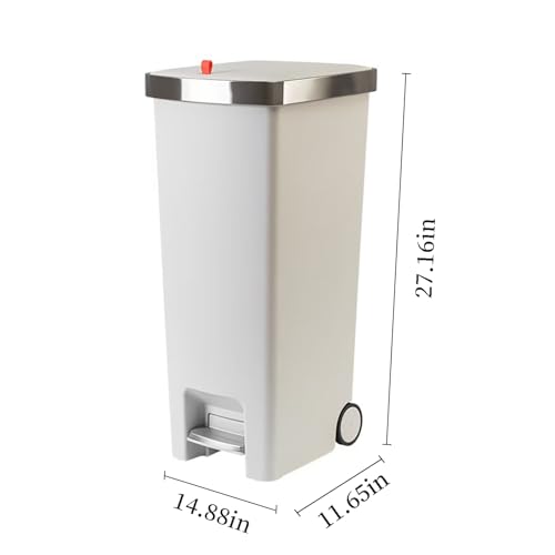 Image of WanWanKa Kitchen Trash Can with Lid,45L /12gallon Lagre Commerical Silcent-Close Lid Grabage Can Wheeled,Hands Free with Step On Foot Pedal Wastebasket,Back of Home,Laundry Room Tall Trash Can,White G
