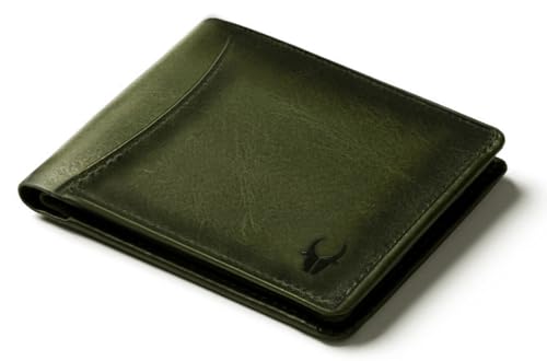 Image of WildHorn RFID Protected Leather Wallet for Men, Green Crunch
