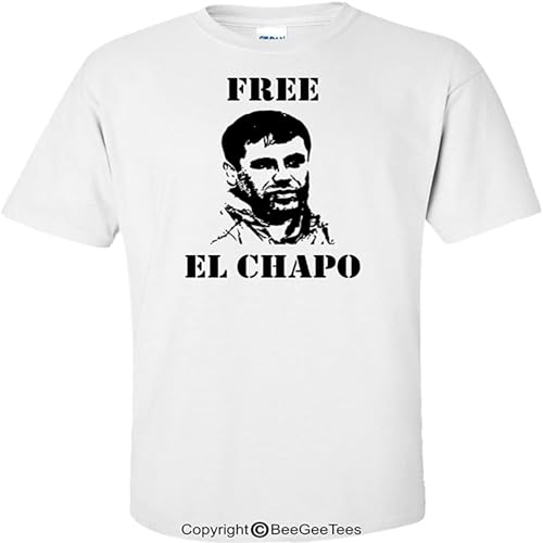 Free EL Chapo Guzman Sketch Silhouette Funny T Shirt by Beegeetees&Reg; White L