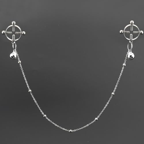 Screw Nipple Clamps Non Piercing with Chain, BPZXL Strength Adjustable Nipple Clips Non Pierced with Bell for Couples, Nipple Toys Decorative Body Jewelry Chain, Sexy Breast Clamps for Women
